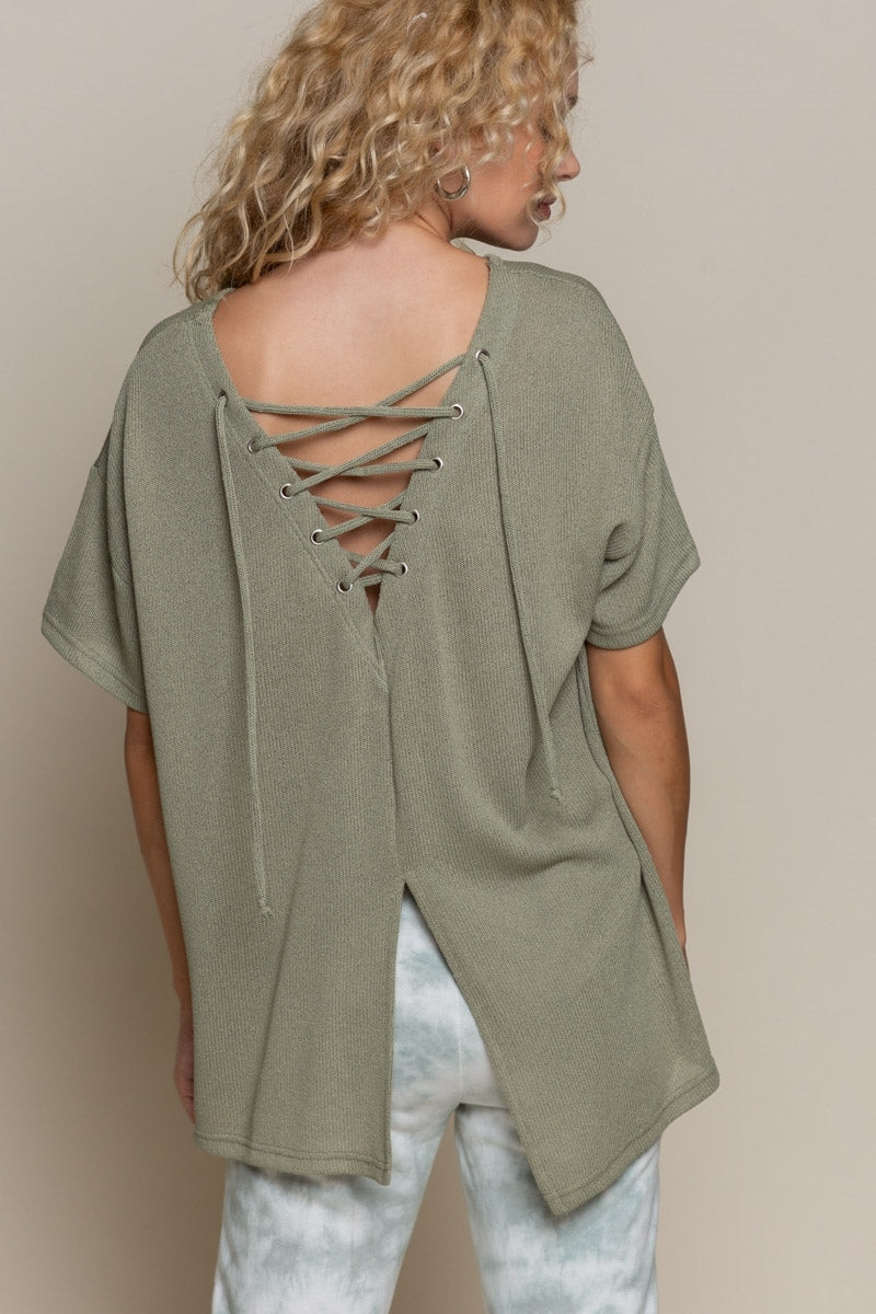 Olive Lace Up Top