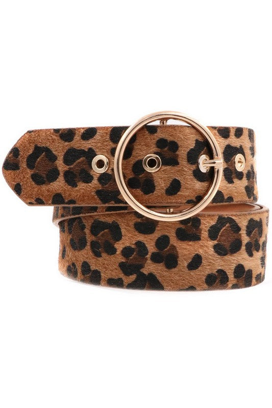 Leopard Print Metal Ring Belt