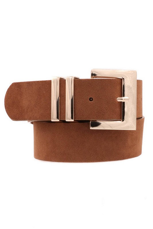 Gold Metal Rectangle Brown Belt