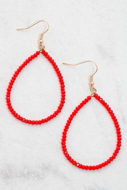 Red Beaded Teardrop Earrings