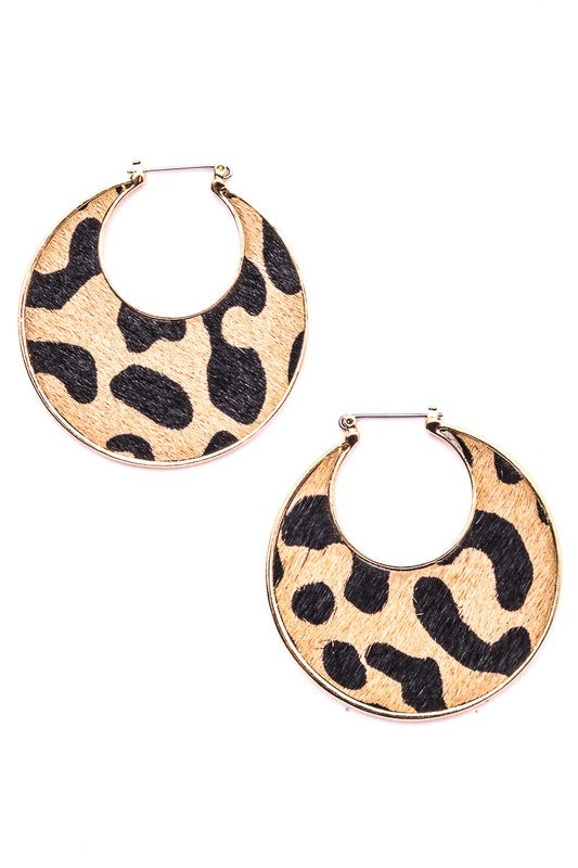 Flat Disc Leopard Print Hoop Earrings