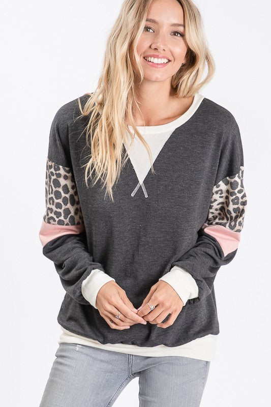 Pink & Leopard Sleeve Top