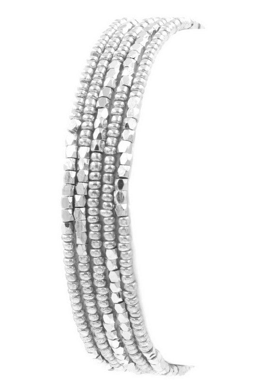 Silver Stretch Seed Bead Bracelet