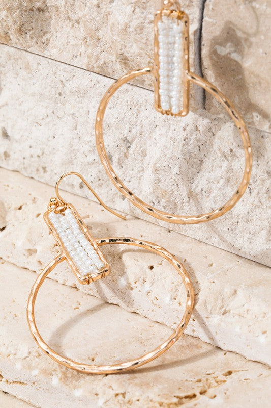 White Bead & Gold Hoops