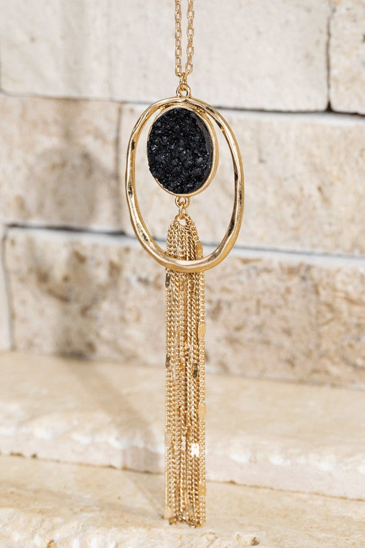 Druzy Stone Tassel Necklace