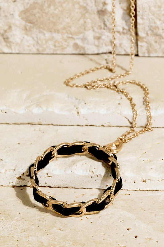 Leather Wrapped Circle Necklace