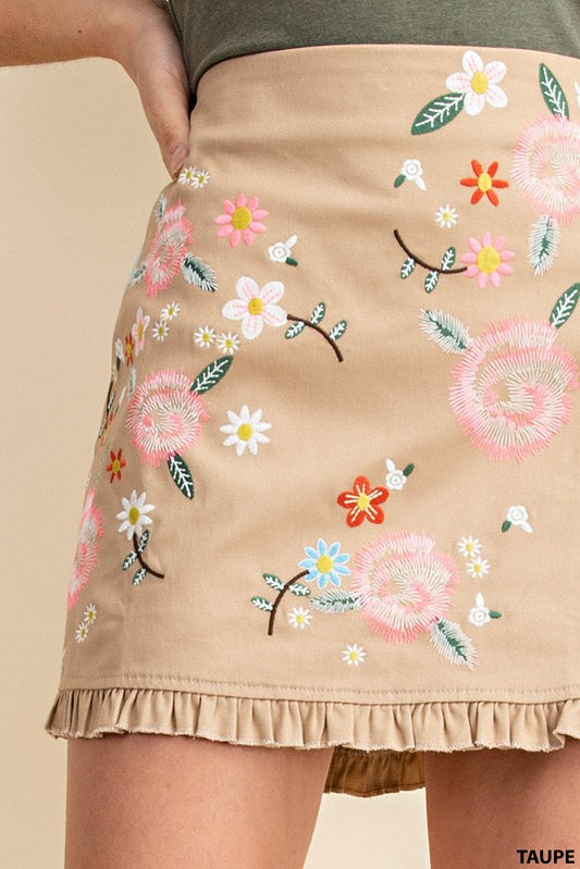 Floral Embroidered Mini Skirt