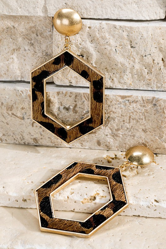 Hexagon Leopard Earrings