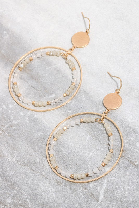 Linked Double Hoop Drop Bead Earrings