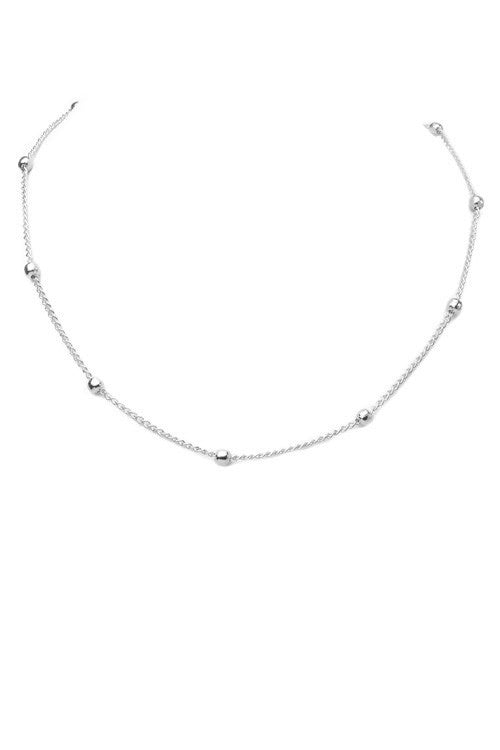 Beaded Choker Necklace- Silver