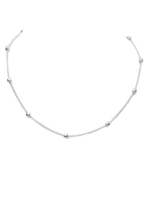 Beaded Choker Necklace- Silver