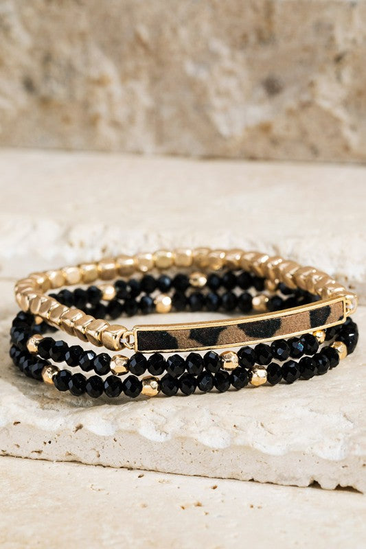 Black/Gold Leopard Bead Bracelet