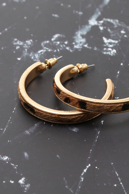 Gold Faux Fur Leopard Hoops