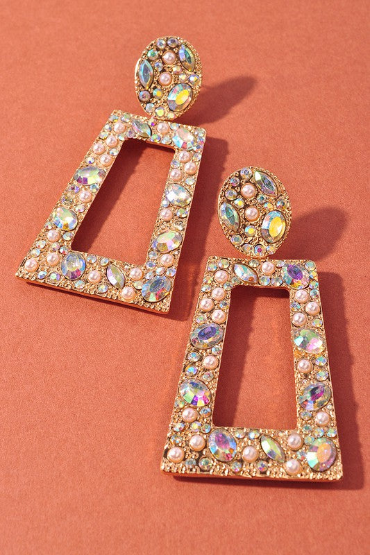 Gold Pearl & Rhinestone Earrings