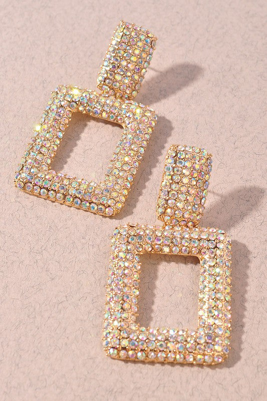 Gold Square Rhinestone Earrings