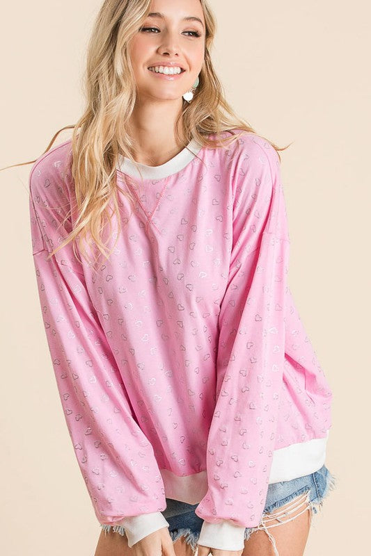 Blush Pink Heart Pullover Top