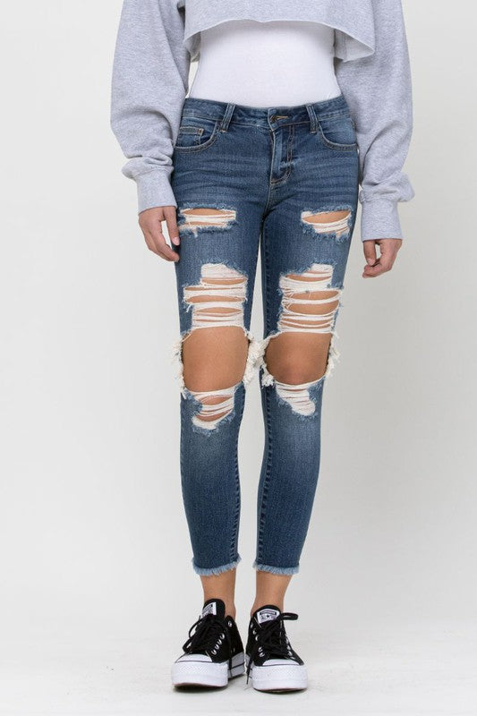 Kailee Distressed Crop Skinny Jeans-Cello