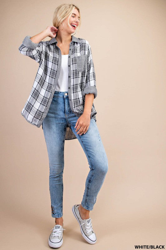 Checker Mix Button Down Top