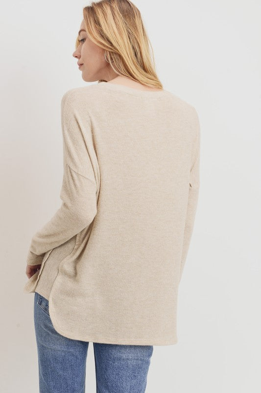 Oatmeal Brushed Knit Top