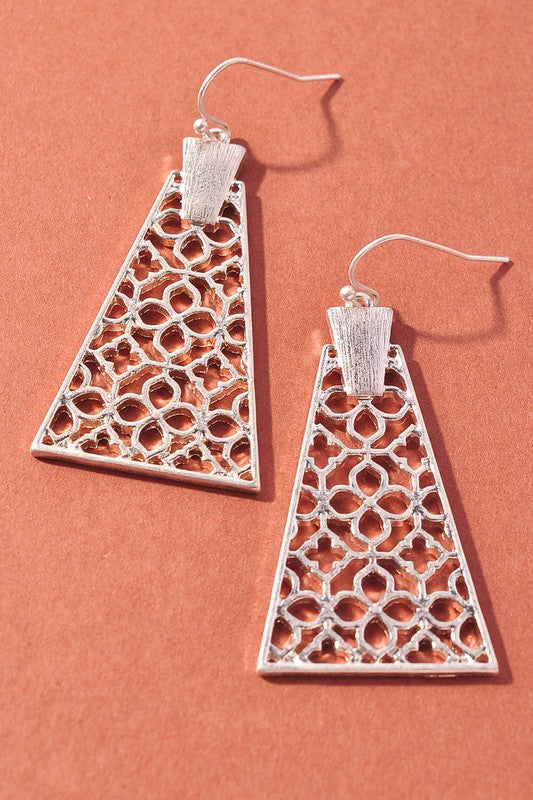 Silver Triangular Filigree Earrings