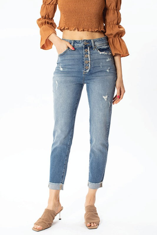 Regan Distressed Mom Jeans-KanCan