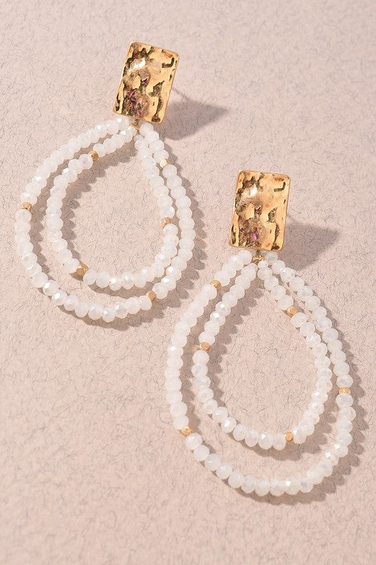 Gold/White Bead Teardrop Earrings