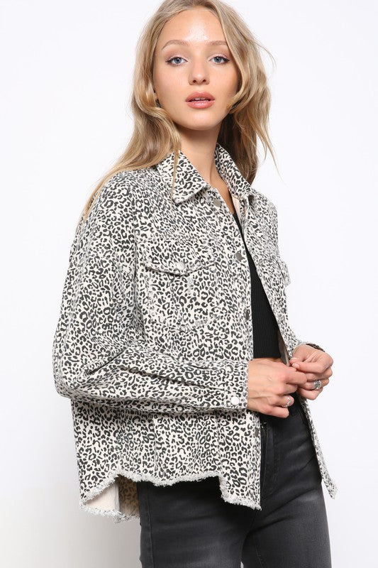 White Leopard Denim Jacket