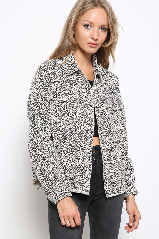 White Leopard Denim Jacket