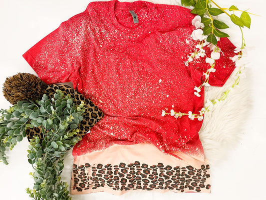 Red & Leopard Bleached Dip Tee