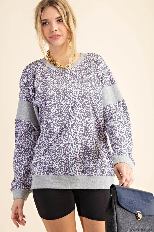 Leopard Contrast Sleeve Top