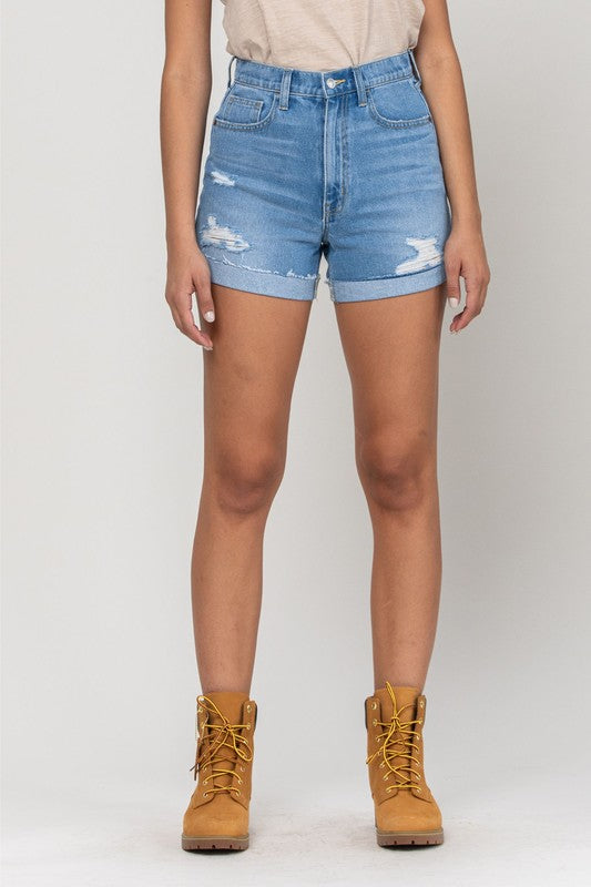 Easy High Rise Single Cuff Mom Shorts