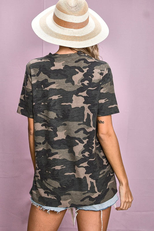 Star Cut-Out Camo Top