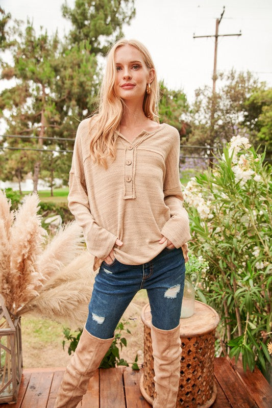 Taupe Knit Long Sleeve Top