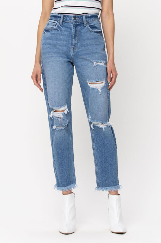 Fray Hem Ankle Mom Jeans-Cello