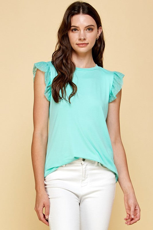 Mint Ruffle Sleeve Top