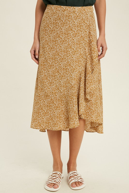 Mustard Floral Mini Skirt