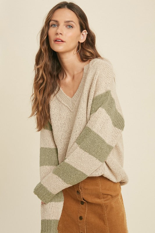 Olive Stripe Sleeve Sweater