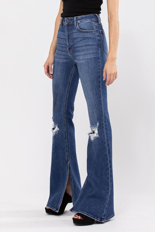 Inseam Slit Flare Jeans-Cello