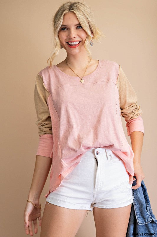 Mauve Combo Color Block Top