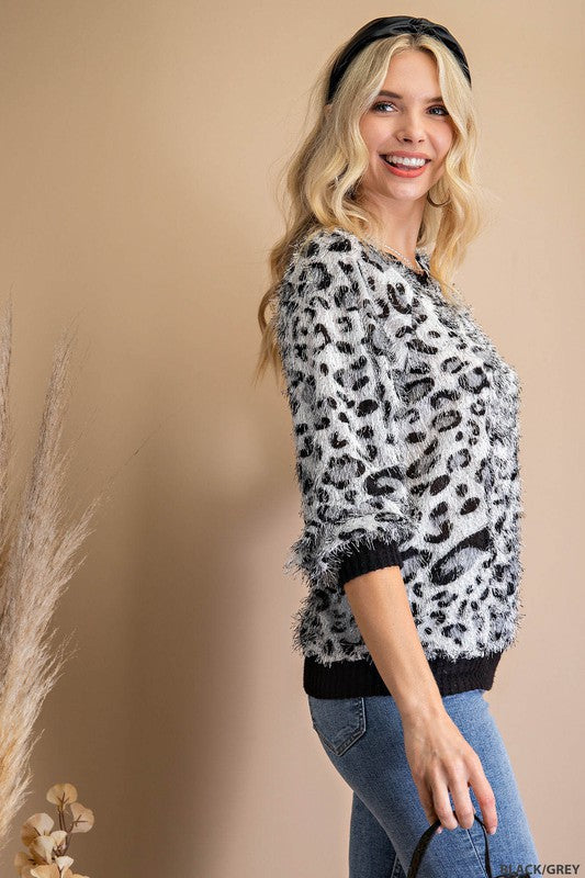 Eyelash Cheetah Print Pullover Top
