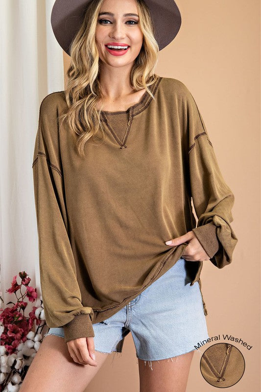 Mineral Wash Raw Hem Top