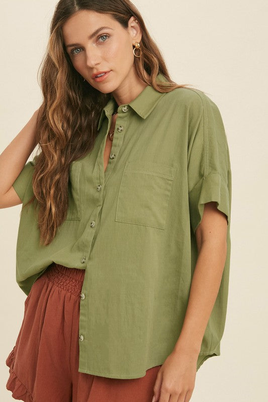 Button Me Up Olive Top