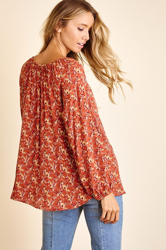 Rust Floral Tunic Top