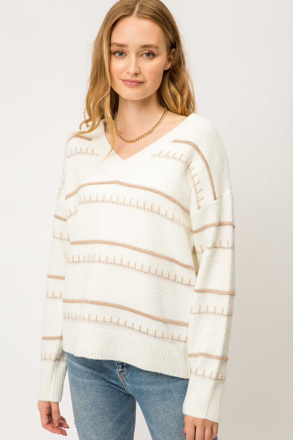 Ivory Stripe Pullover Sweater
