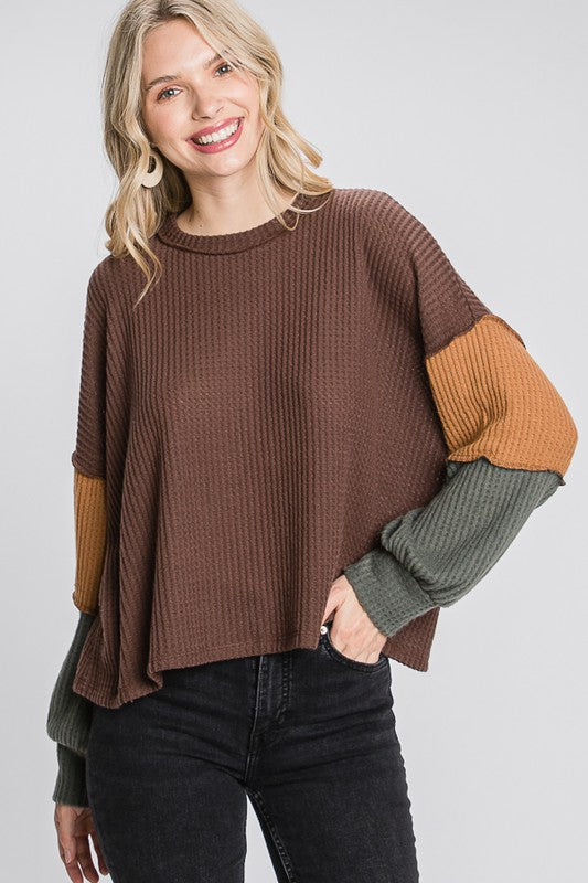 Brown Combo Waffle Top