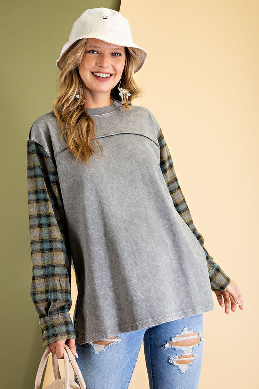 Ash Plaid Sleeve Top
