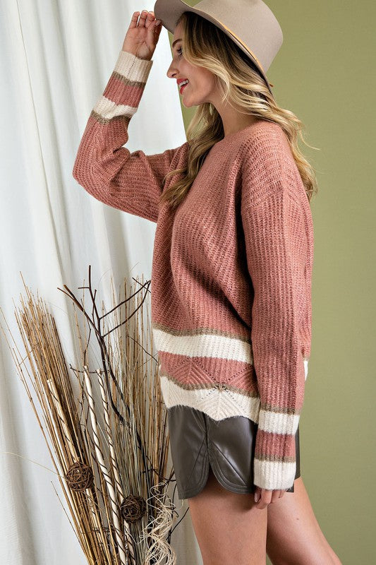 Dusty Rose Stripe Sweater