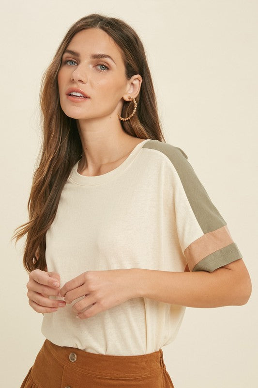 Cream/Olive Colorblock Top