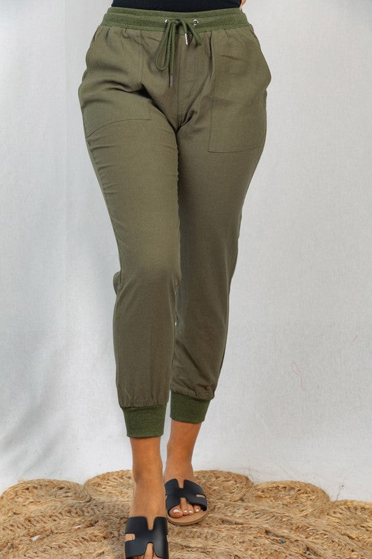 Olive Woven Jogger Pants