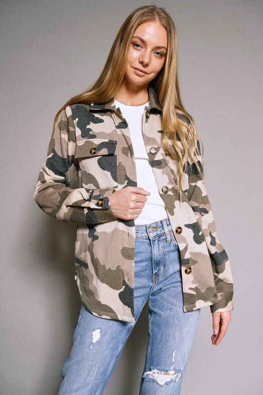 Washed Camo Terry Shirt Jacket